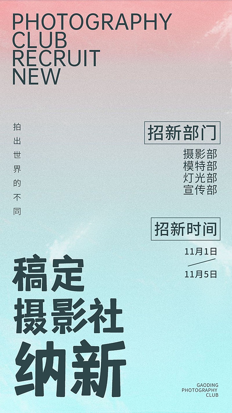 简约时尚风摄影社团纳新海报