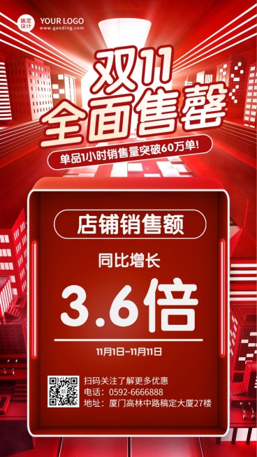 双十一企业商务业绩喜报战报手机海报预览效果