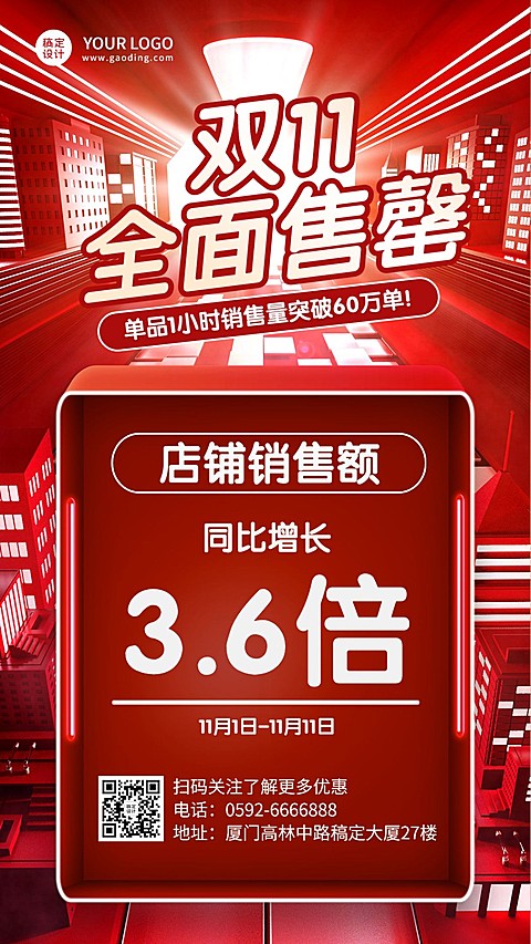 双十一企业商务业绩喜报战报手机海报