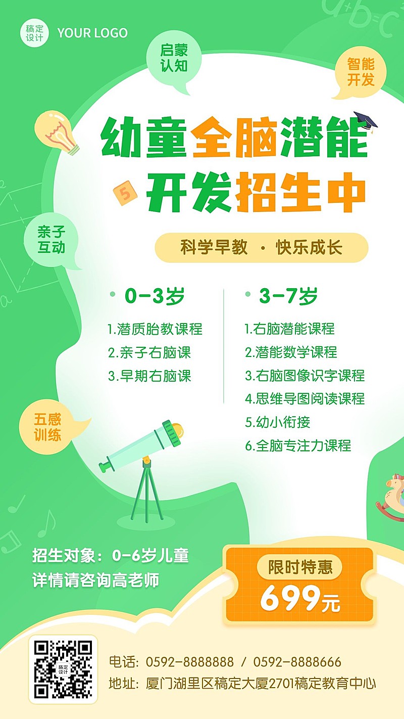 儿童全脑潜能开发招生促销宣传海报