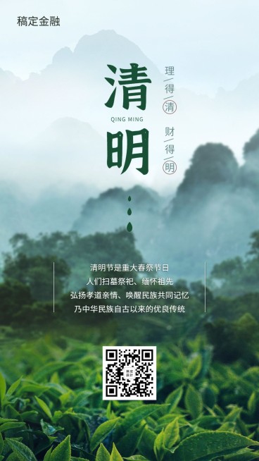 金融保险理得清财更明清明节茶田实景海报预览效果