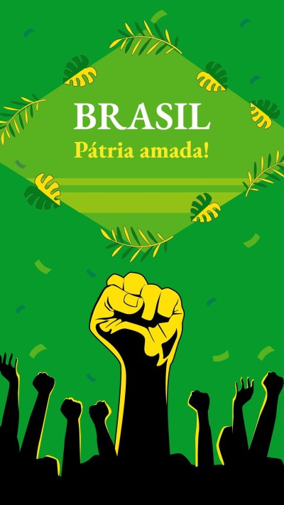 Simple Hand Painted Leaves Geometry Frame Independence Day of Brazil Instagram Story