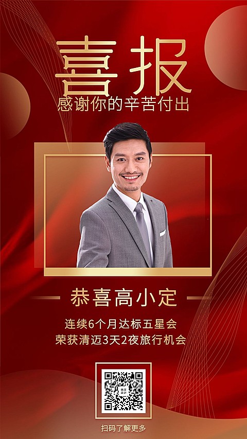 金融保险喜报表彰旅游奖励手机海报