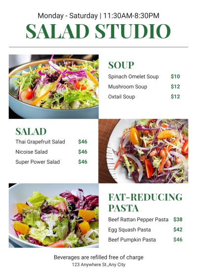 Simple Typesetting Healthy Food Restaurant Salad Menu