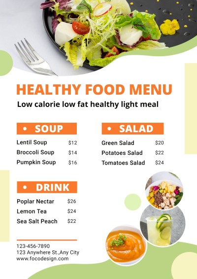 Simple Color Block Decorate Healthy Salad Food List Menu