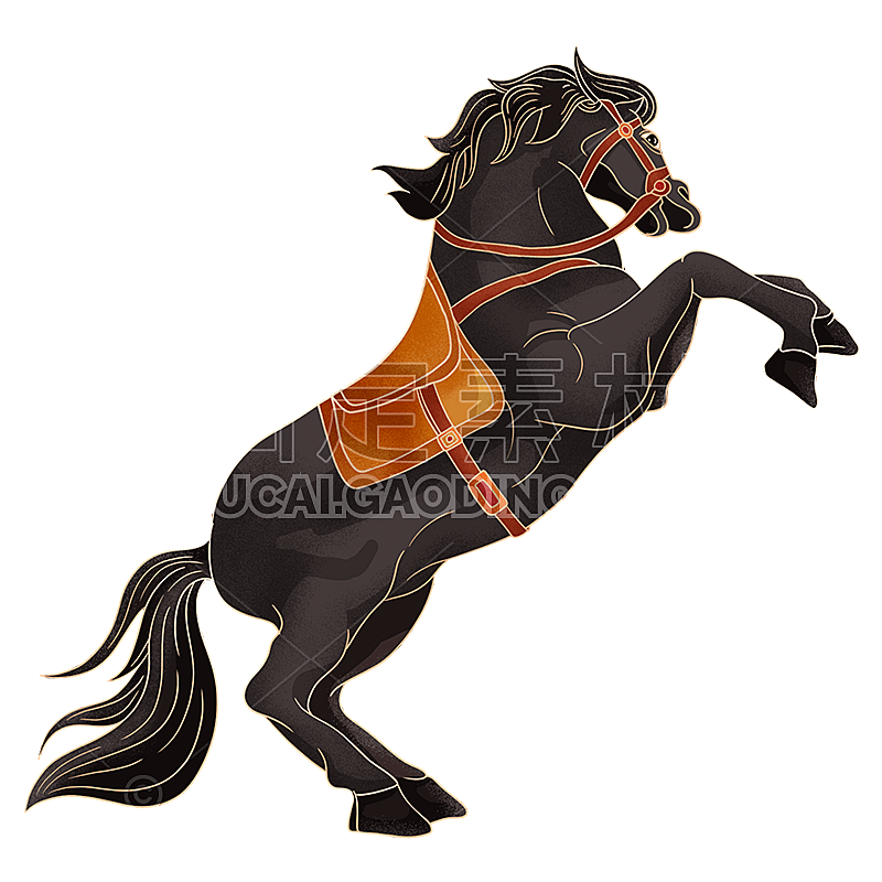 国风-古代骑马人物元素贴纸-黑马