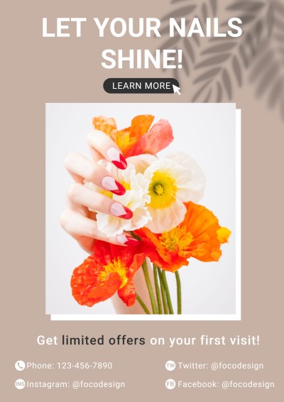 Fashion Flowers Decorate Nail Manicure Services Promotion Poster