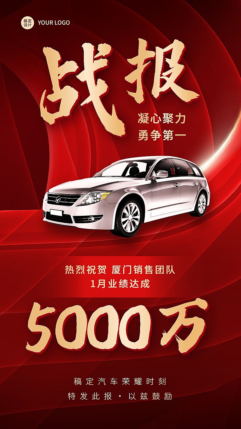 汽车汽配店铺业绩喜报大气合成红金手机海报