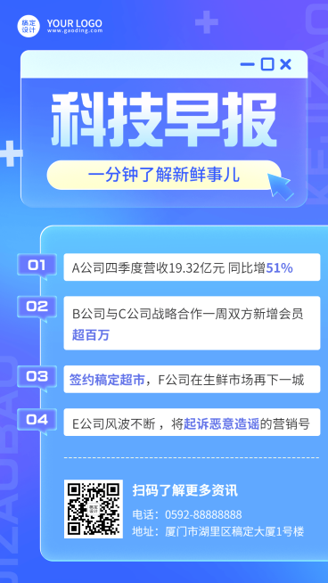 新闻早报资讯蓝色排版手机海报预览效果