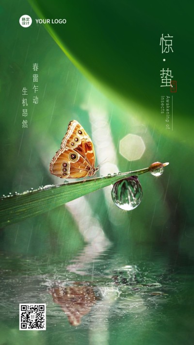 惊蛰节气祝福实景合成手机海报