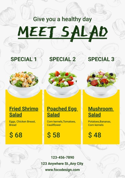 Simple Hand Painted Patterns Healthy Light Food Restaurant Salad Menu