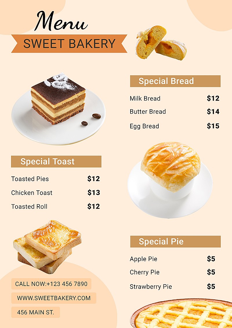 Fashion Color Block Decorate Bakery Shop Pastry and Dessert Menu