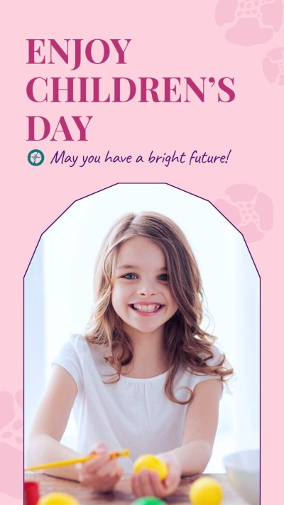 Simple Pink Color Geometry Frame Brazil Children's Day Smile Girl Instagram Story