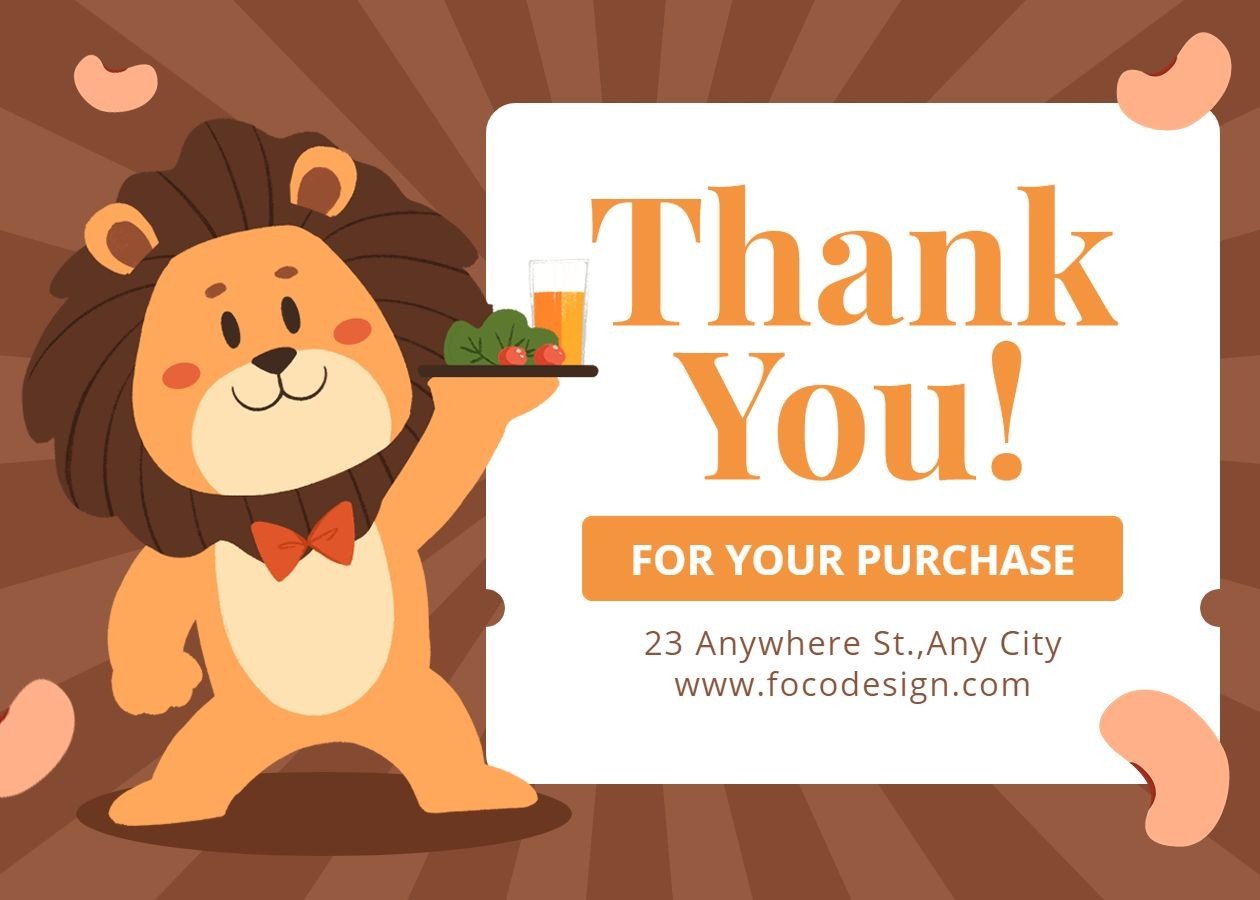 Cute Cartoon Lion Pattern Drinks Thank You Card