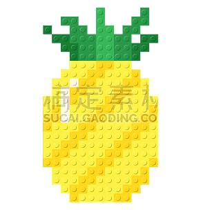扁平卡通风乐高水果元素-菠萝