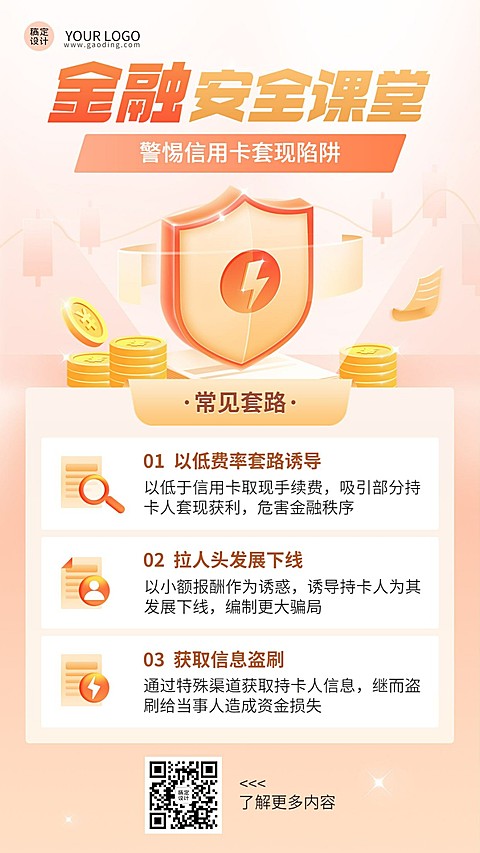 金融安全课堂预防诈骗信用卡套现陷阱安全教育2.5D手机海报