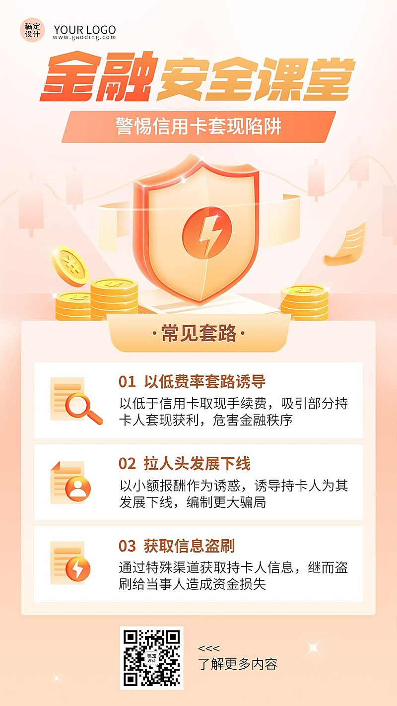 金融安全课堂预防诈骗信用卡套现陷阱安全教育2.5D手机海报