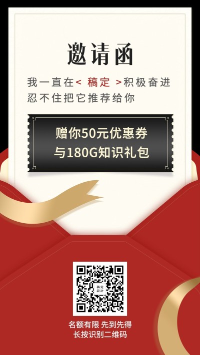 推广邀请函优惠券手机海报