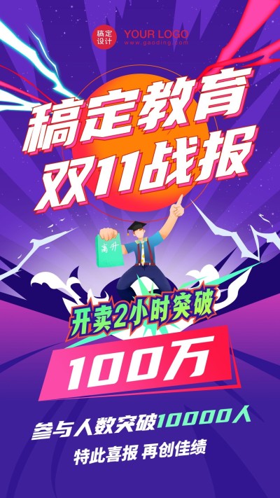 双十一教育行业销售喜报战报手机海报