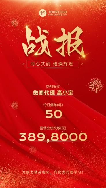 微商销售代理开单业绩表彰喜报战报手机海报预览效果