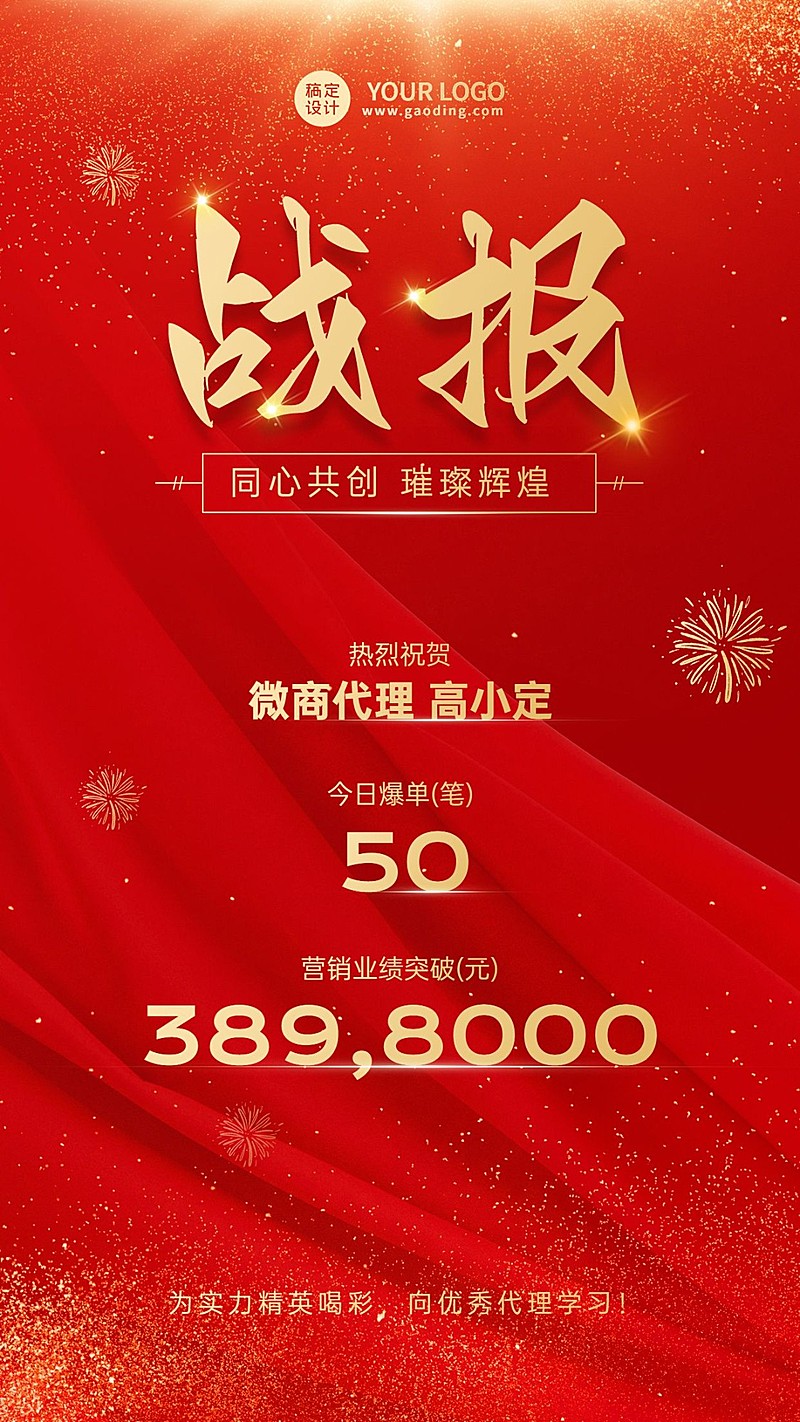 微商销售代理开单业绩表彰喜报战报手机海报