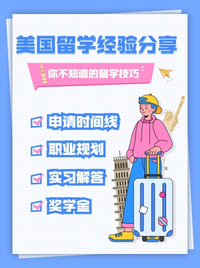 出国留学卡通手绘竖版海报