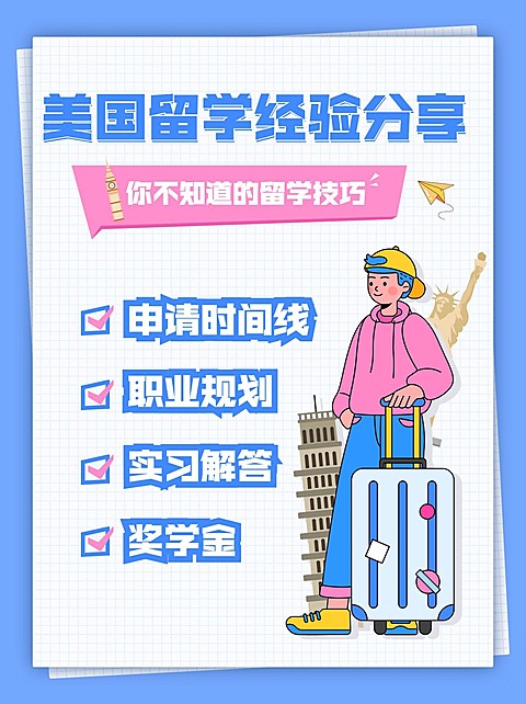 出国留学卡通手绘竖版海报