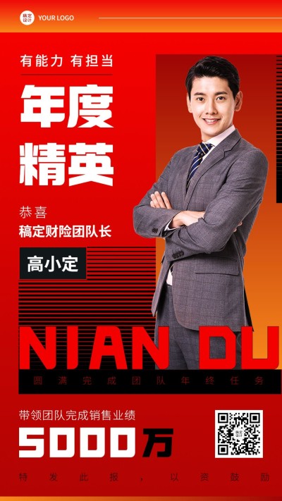 年终金融保险销售表彰喜报人物手机海报