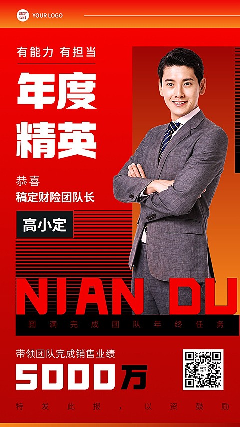 年终金融保险销售表彰喜报人物手机海报