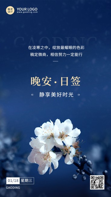 晚安日签问候正能量实景手机海报预览效果