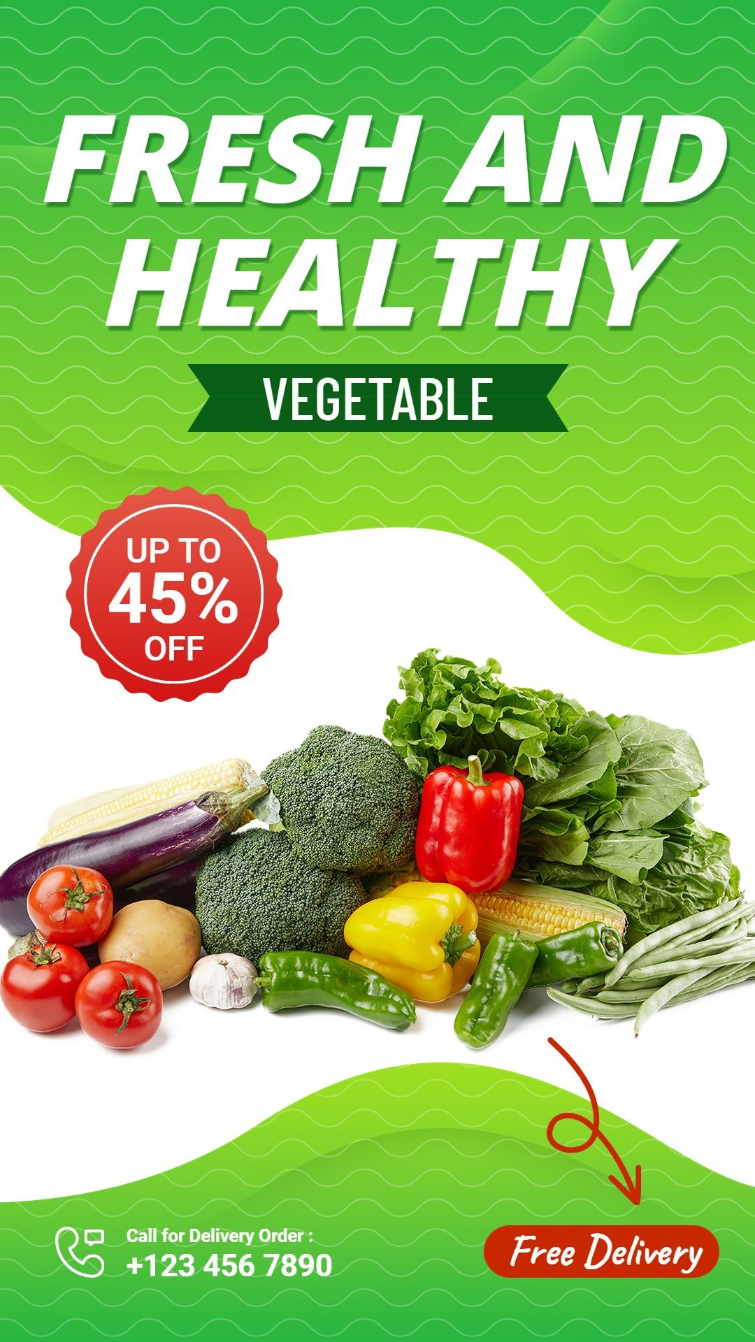 Wavy Line Element Fresh Vegetables Groceries Promo Ecommerce Story预览效果