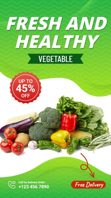 Wavy Line Element Fresh Vegetables Groceries Promo Ecommerce Story预览效果