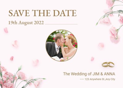 Literary Flowers Decorate Gold Circle Frame Couple Wedding Card
