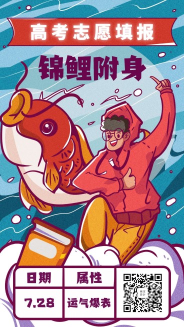 高考成绩查询锦鲤附身卡手机海报预览效果
