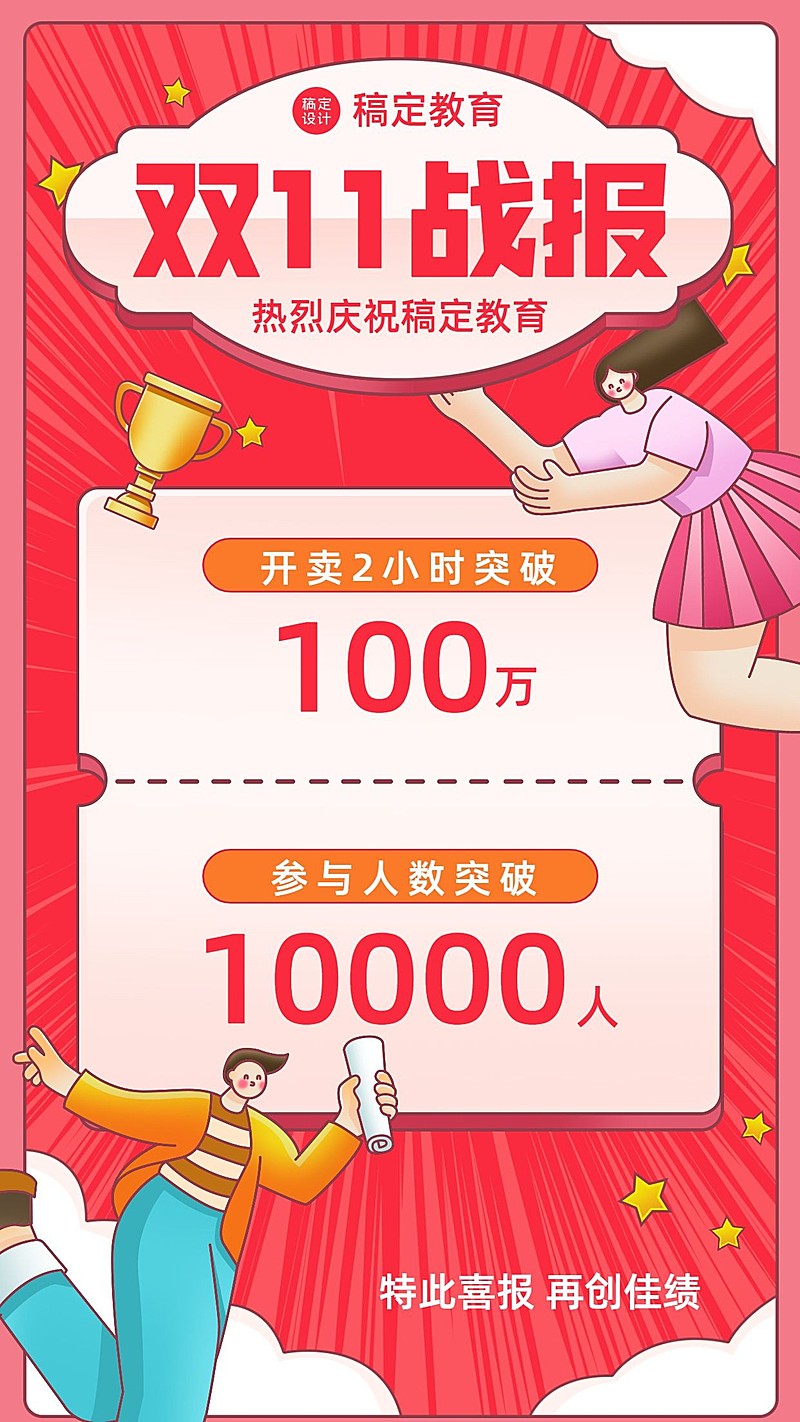 双十一教育销售业绩机构战报喜报手机海报
