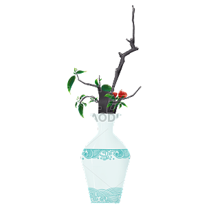 手绘-中国风植物花卉贴纸-花瓶