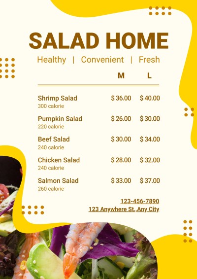 Simple Yellow Color Block Decorate Healthy Light Food Restaurant Salad Menu