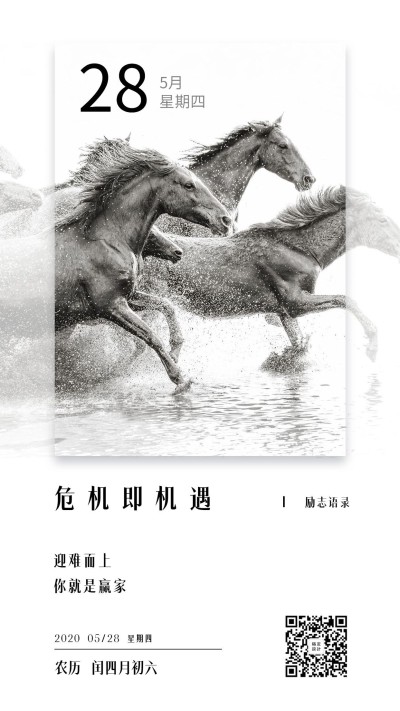 金融保险危机即机遇黑马奔驰励志日签海报