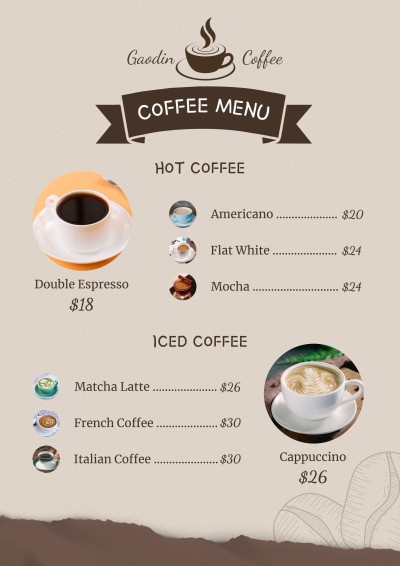 Retro Hand Painted Brown Silk Ribbon Coffee Shop Cafe Drinks Menu