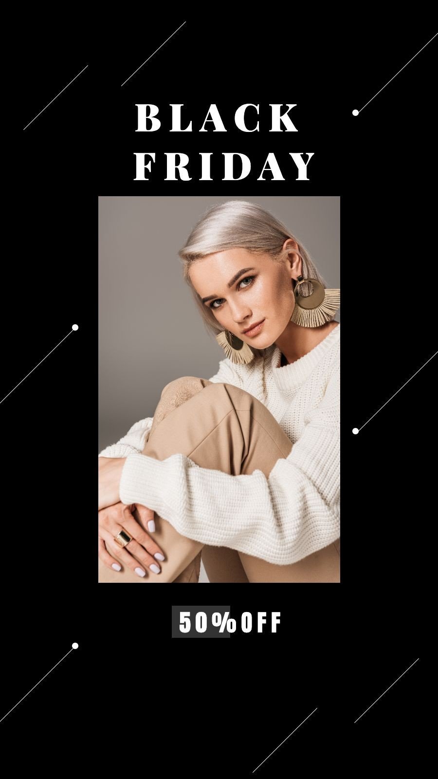 Black Background Frame Woman Photo Clothing Price Discount Promotion Fashion Simple Style Instagram Story
