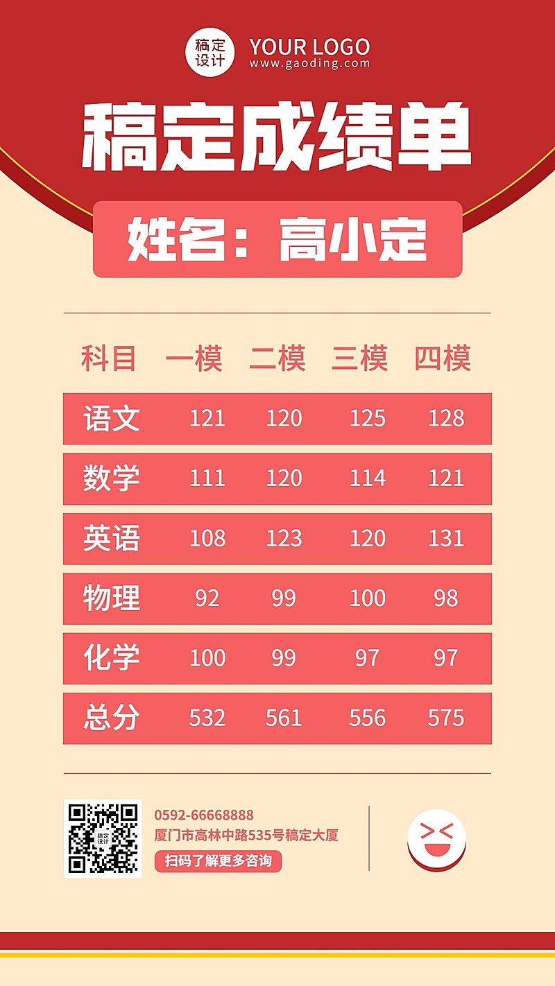 成绩记录科目成绩单竖版海报