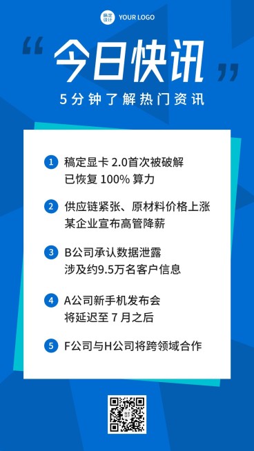 新闻早报资讯蓝色排版手机海报预览效果