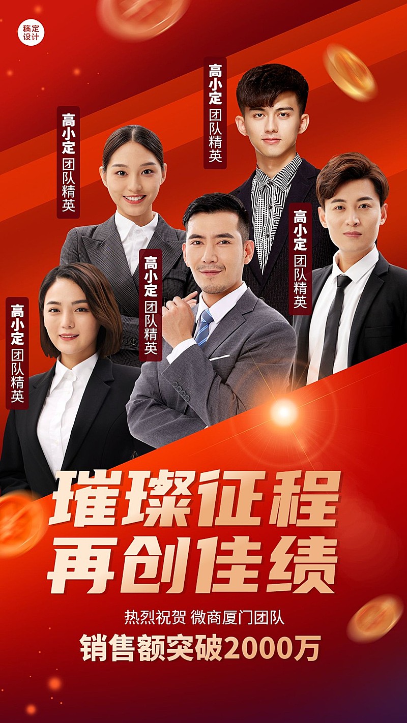 微商销售代理团队表彰多人喜报贺报喜庆手机海报