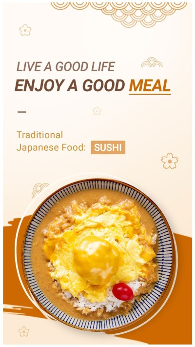 Simple Hand Painted Brush Pattern Jepanese Sushi Food Sale Instagram Story