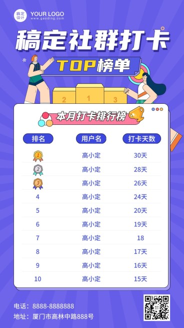 排行榜社群打卡前10表彰手机海报预览效果