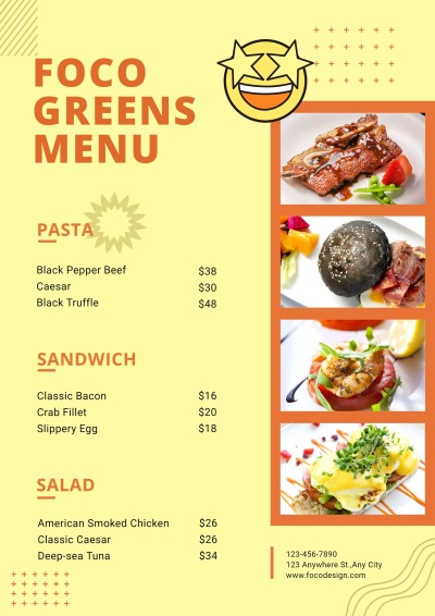 Simple Emoji Decorate Healthy Light Food Restaurant Menu