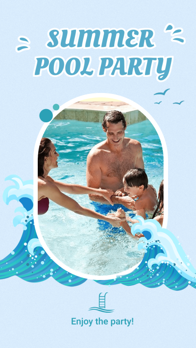 Simple Cute Ellipse Frame Summer Pool Party  Instagram Story