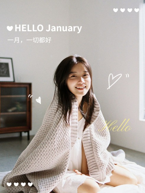 一月月初问候PLOG晒照模板预览效果