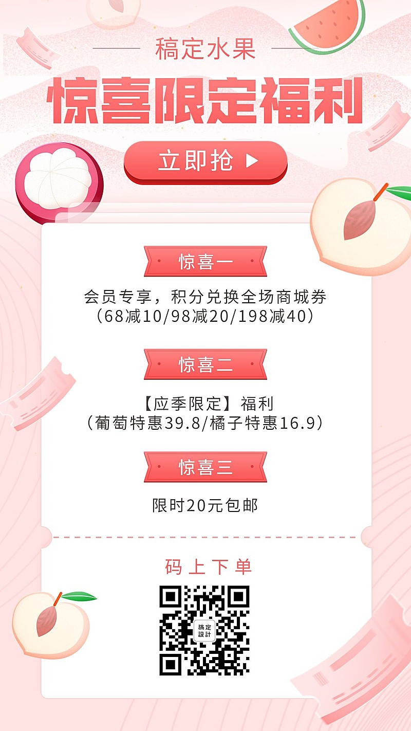 餐饮美食水果促销清新卡通手机海报