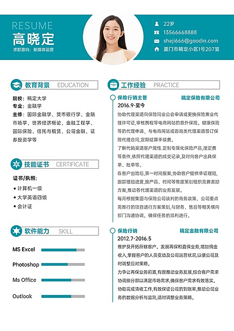 企业商务新媒体运营岗求职简历